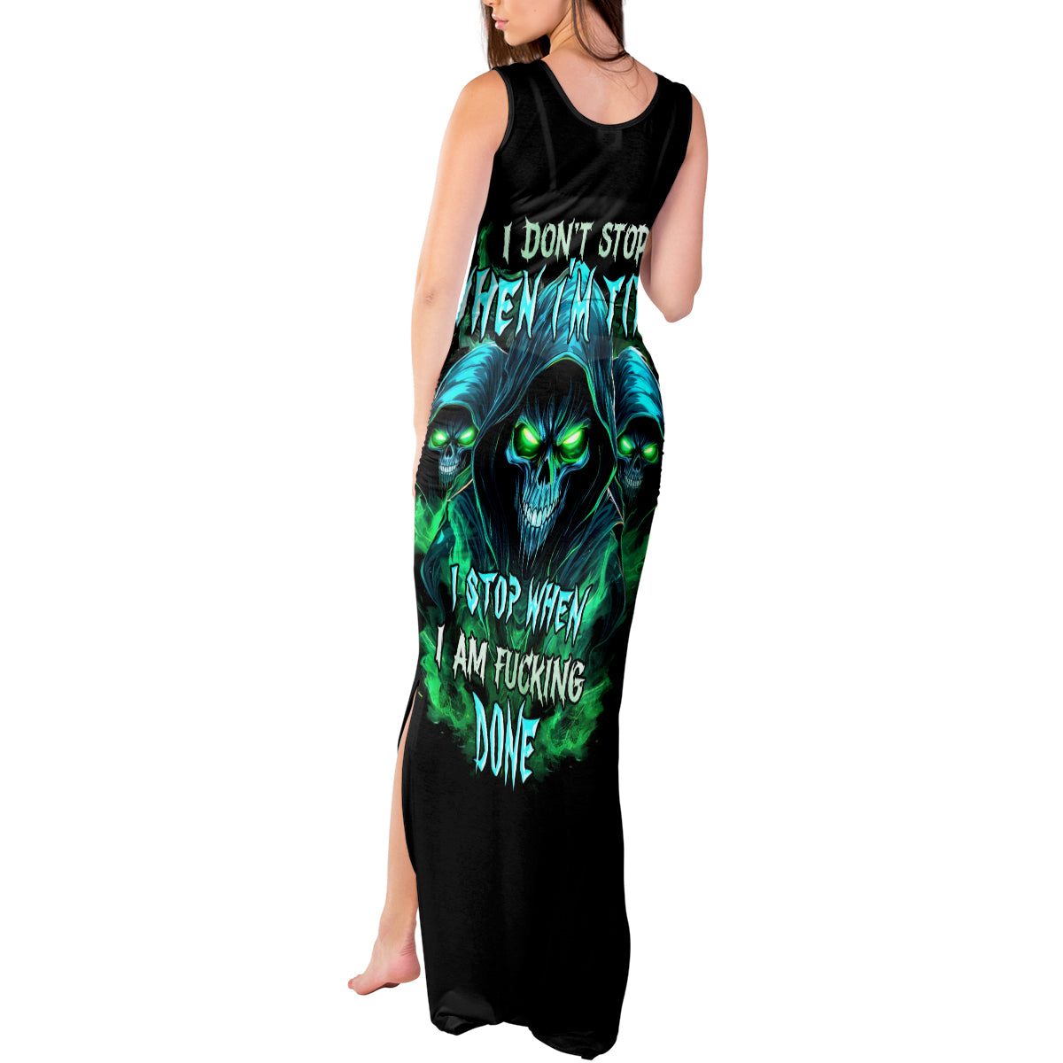 Flame Skull Tank Maxi Dress I Don't Stop When I Tired I Stop When I Fucking Done - Wonder Print Shop