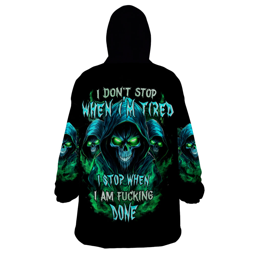 Flame Skull Wearable Blanket Hoodie I Don't Stop When I Tired I Stop When I Fucking Done - Wonder Print Shop