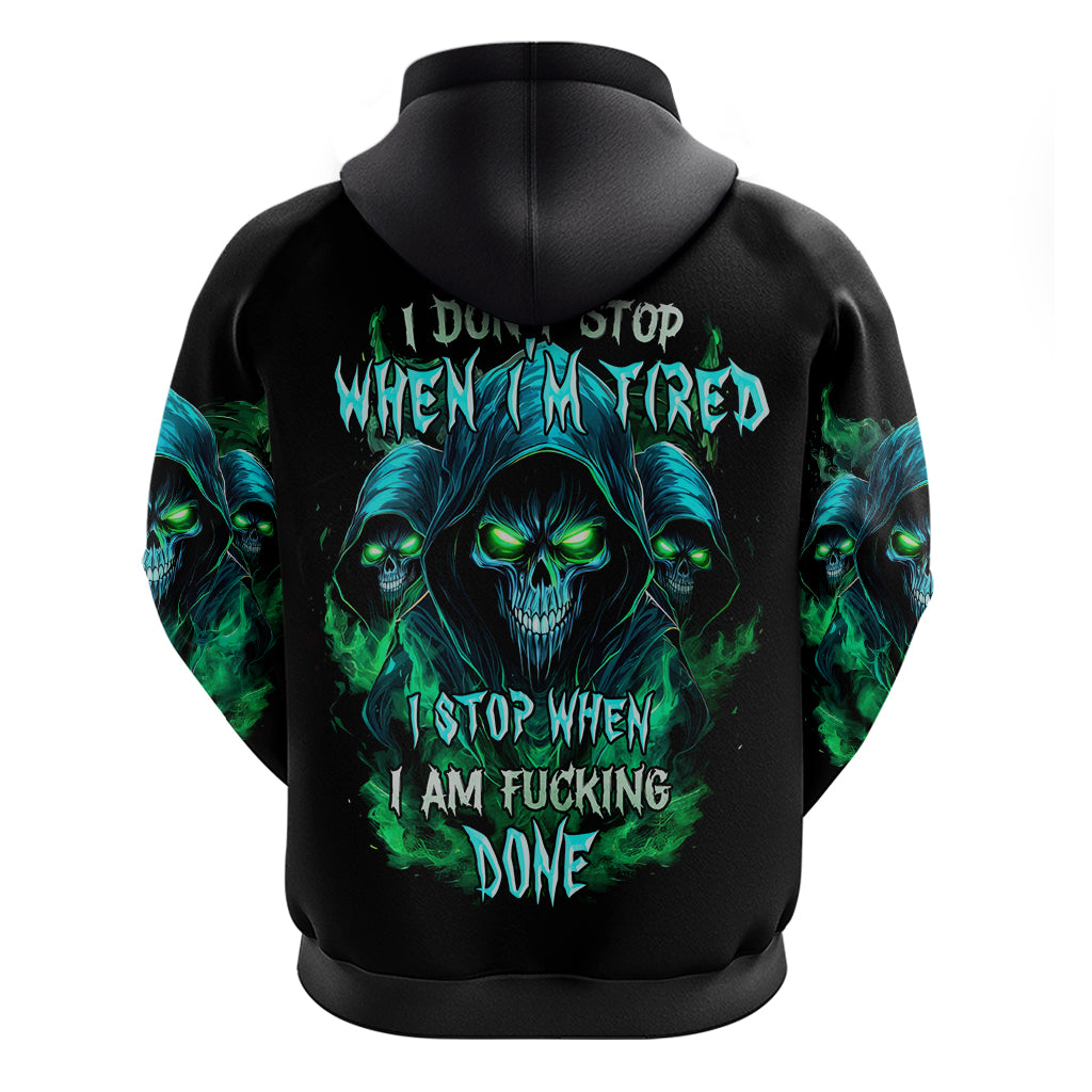 Flame Skull Zip Hoodie I Don't Stop When I Tired I Stop When I Fucking Done - Wonder Print Shop