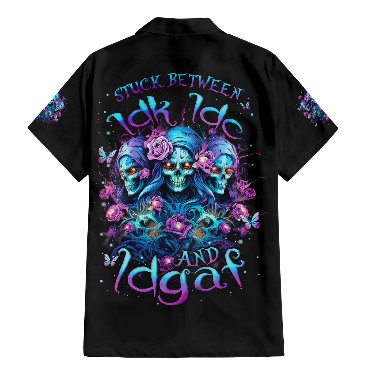 Rose Skull Family Matching Mermaid Dress and Hawaiian Shirt Stuck Between IDK IDC And IDGAF - Wonder Print Shop