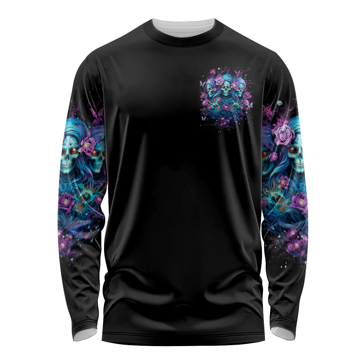 Rose Skull Long Sleeve Shirt Stuck Between IDK IDC And IDGAF - Wonder Print Shop