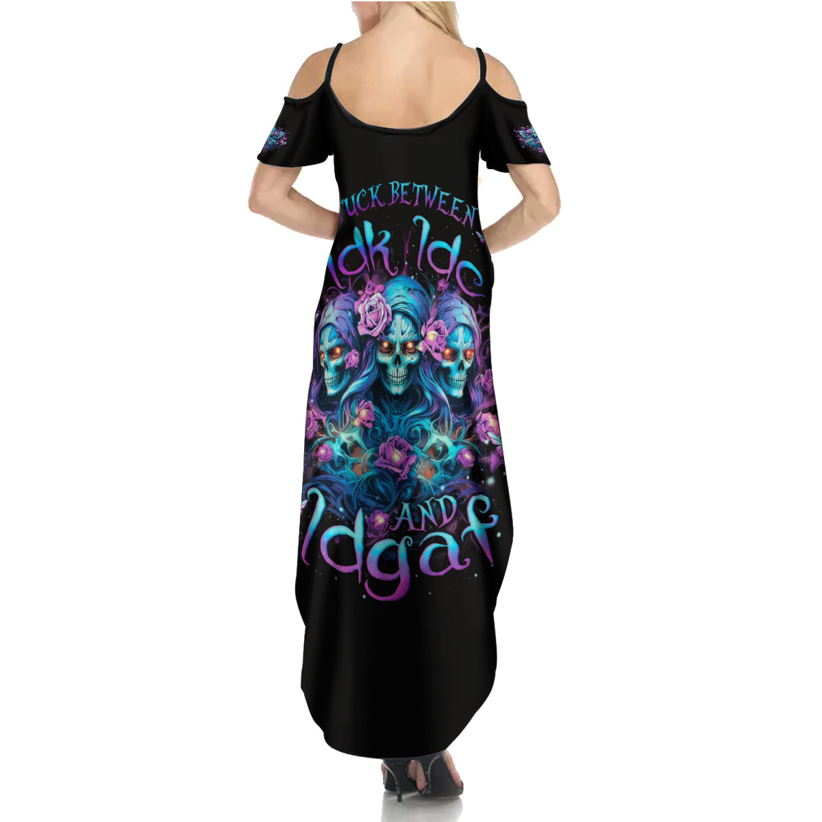 Rose Skull Summer Maxi Dress Stuck Between IDK IDC And IDGAF - Wonder Print Shop