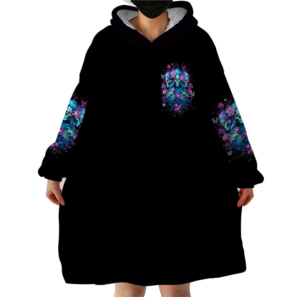 Rose Skull Wearable Blanket Hoodie Stuck Between IDK IDC And IDGAF - Wonder Print Shop