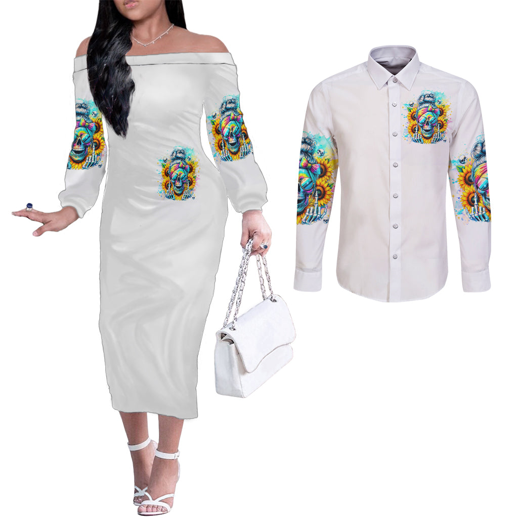 Skull Girl Couples Matching Off The Shoulder Long Sleeve Dress and Long Sleeve Button Shirt Assuming I Was Like Most Girls Was Your First Mistake