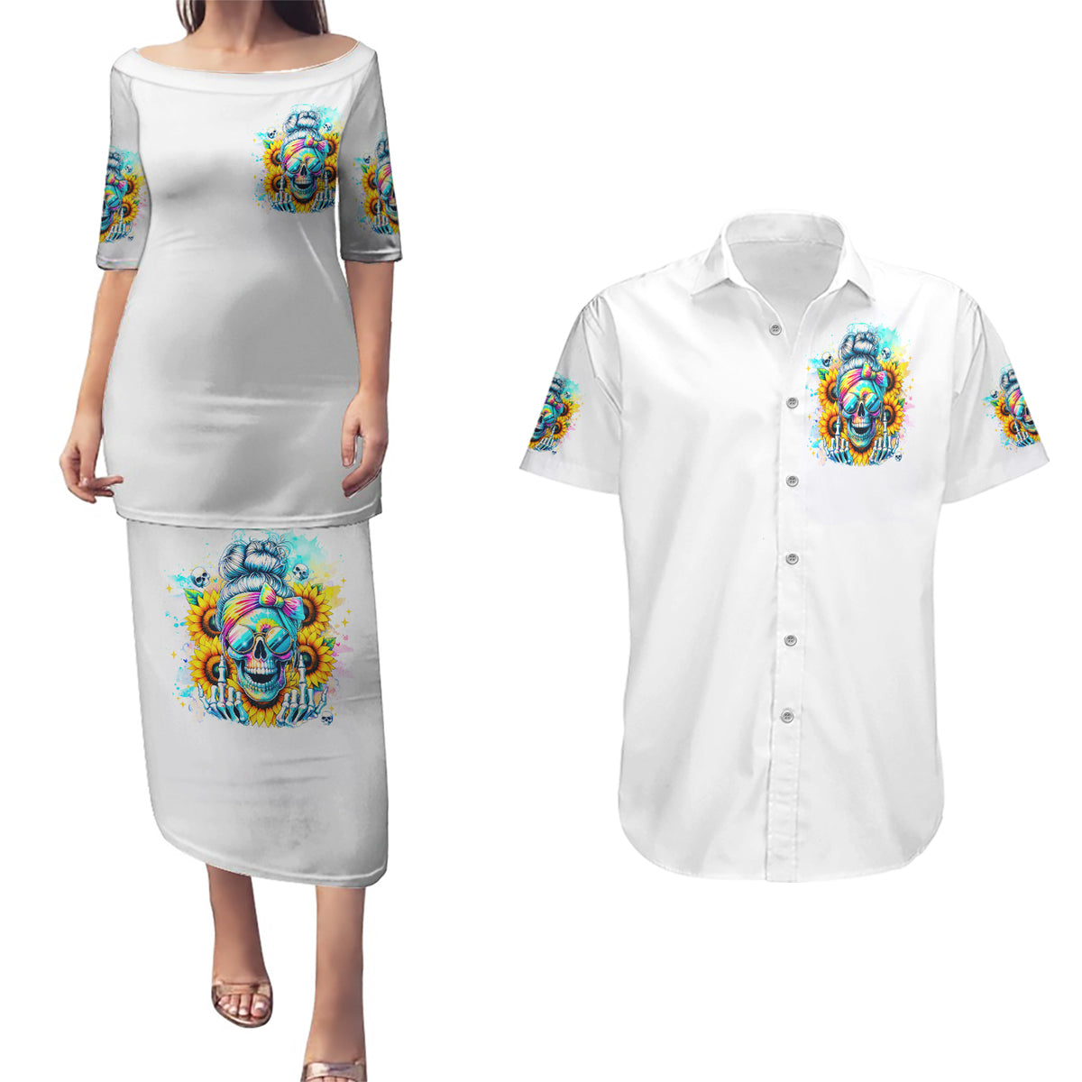 Skull Girl Couples Matching Puletasi and Hawaiian Shirt Assuming I Was Like Most Girls Was Your First Mistake - Wonder Print Shop