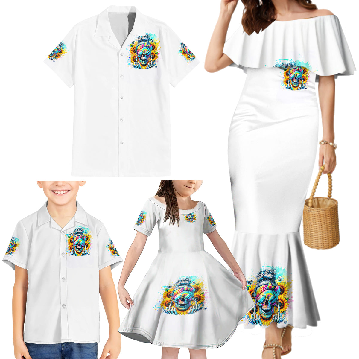 Skull Girl Family Matching Mermaid Dress and Hawaiian Shirt Assuming I Was Like Most Girls Was Your First Mistake - Wonder Print Shop