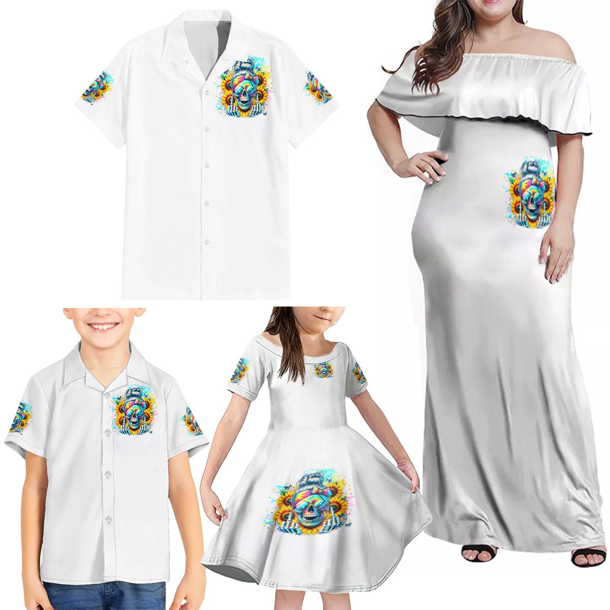 Skull Girl Family Matching Off Shoulder Maxi Dress and Hawaiian Shirt Assuming I Was Like Most Girls Was Your First Mistake - Wonder Print Shop