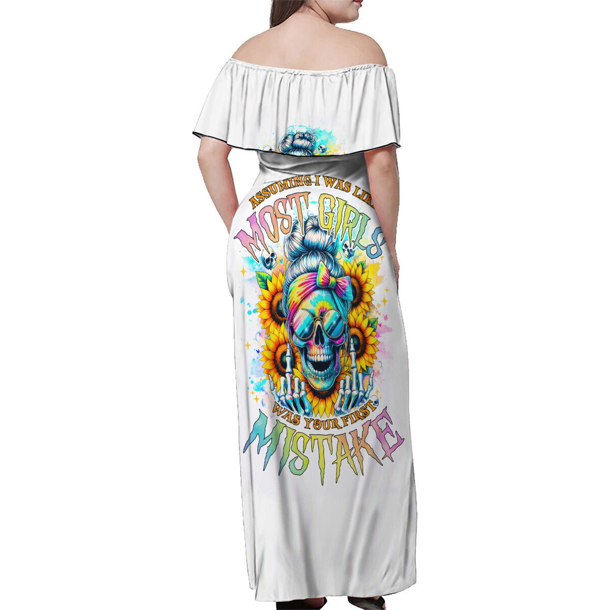 Skull Girl Family Matching Off Shoulder Maxi Dress and Hawaiian Shirt Assuming I Was Like Most Girls Was Your First Mistake - Wonder Print Shop