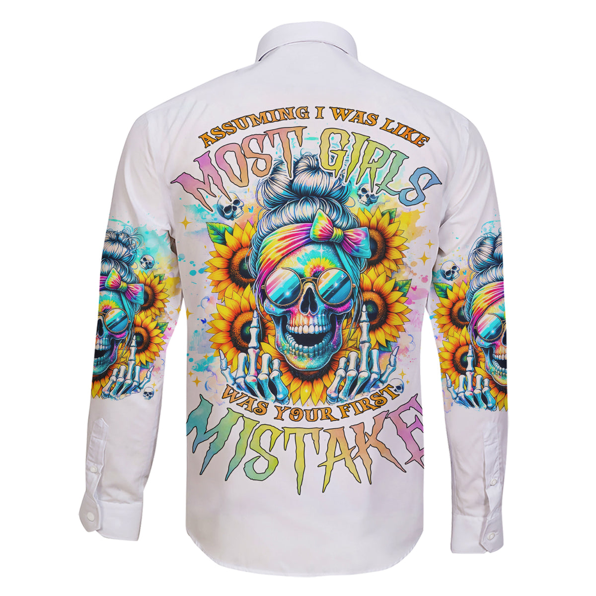 Skull Girl Family Matching Short Sleeve Bodycon Dress and Hawaiian Shirt Assuming I Was Like Most Girls Was Your First Mistake - Wonder Print Shop