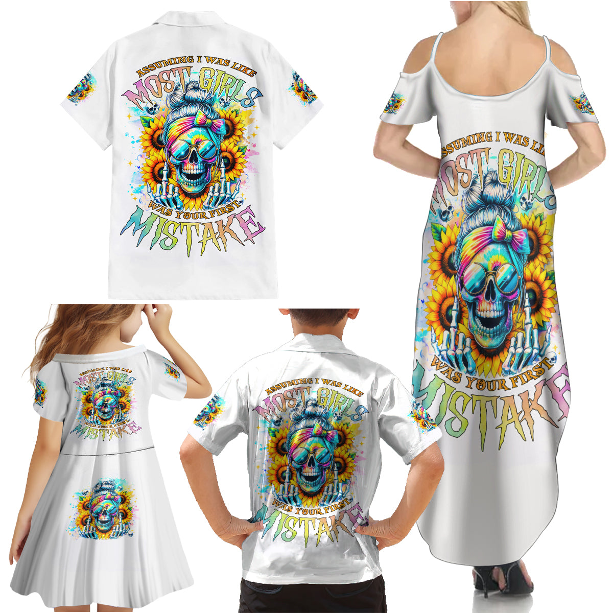 Skull Girl Family Matching Summer Maxi Dress and Hawaiian Shirt Assuming I Was Like Most Girls Was Your First Mistake - Wonder Print Shop