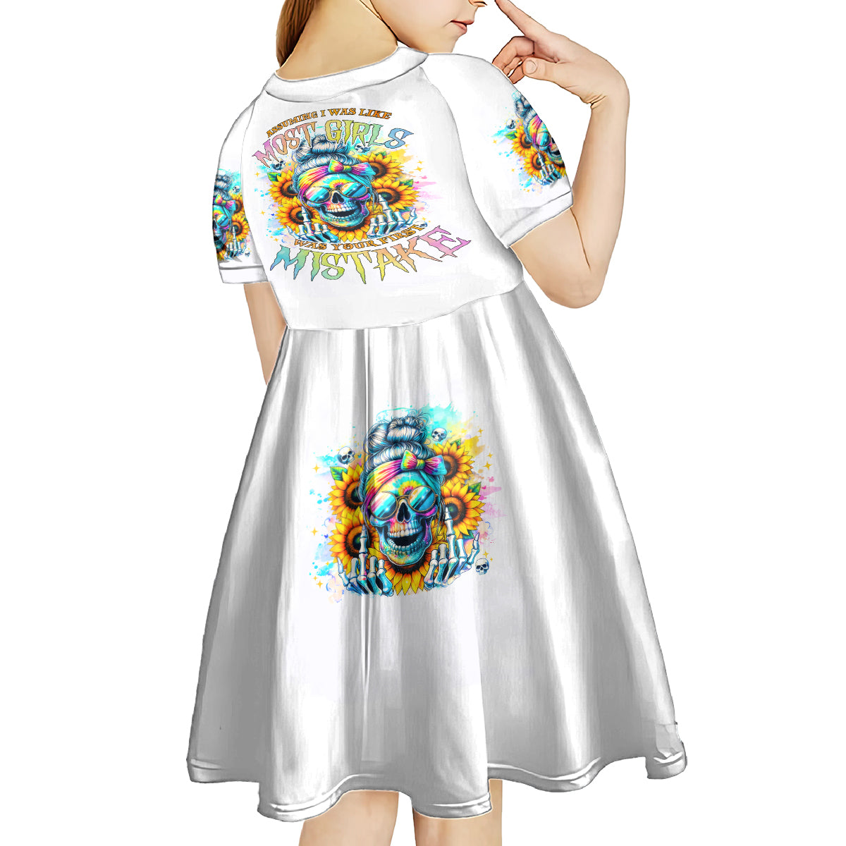 Skull Girl Kid Short Sleeve Dress Assuming I Was Like Most Girls Was Your First Mistake - Wonder Print Shop