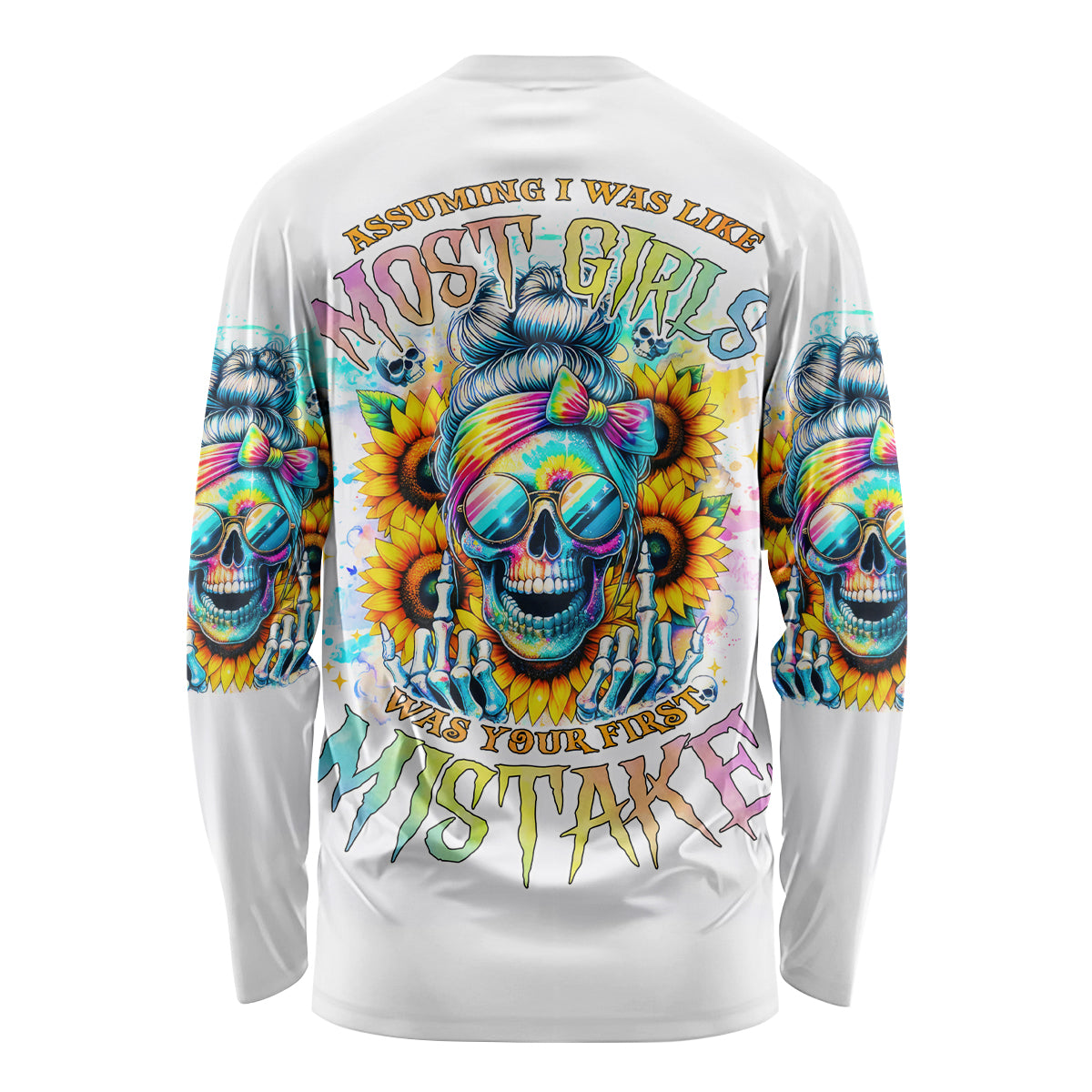 Skull Girl Long Sleeve Shirt Assuming I Was Like Most Girls Was Your First Mistake - Wonder Print Shop