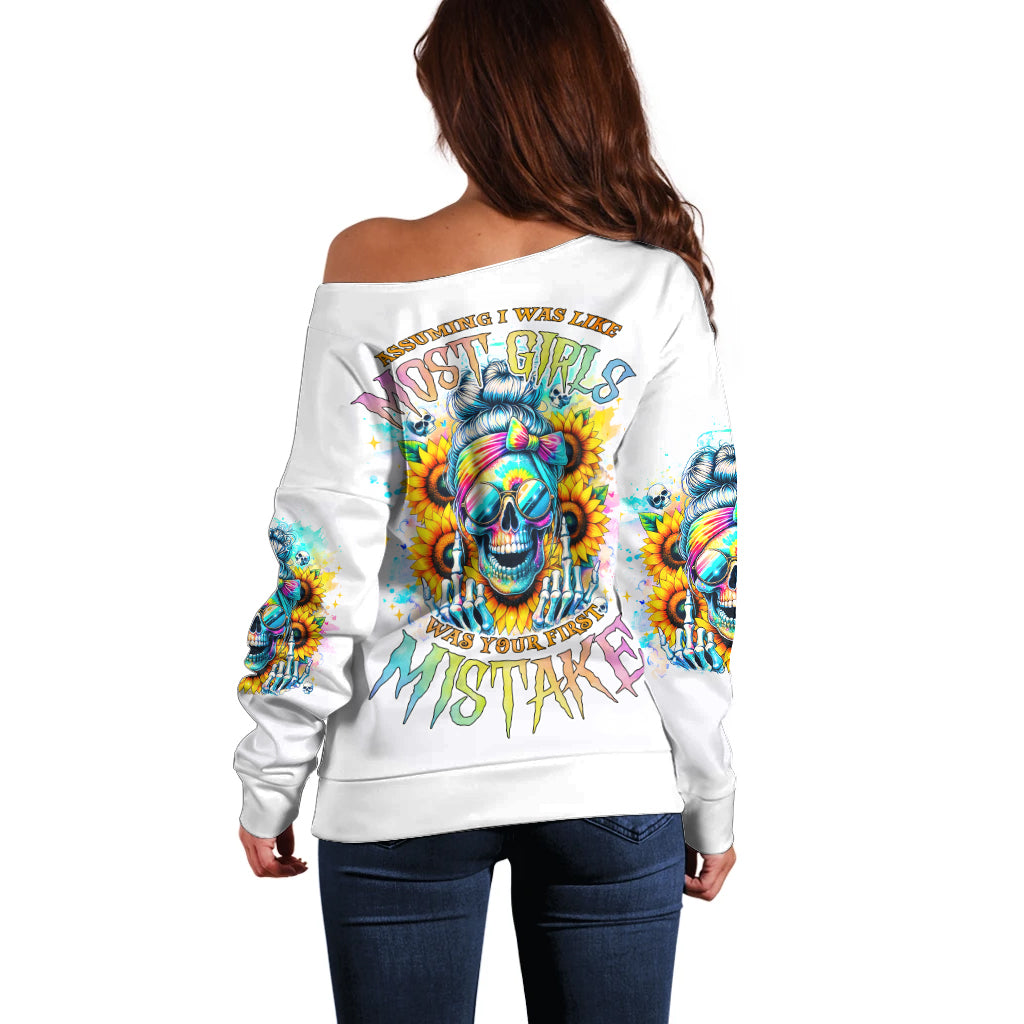 Skull Girl Off Shoulder Sweater Assuming I Was Like Most Girls Was Your First Mistake - Wonder Print Shop