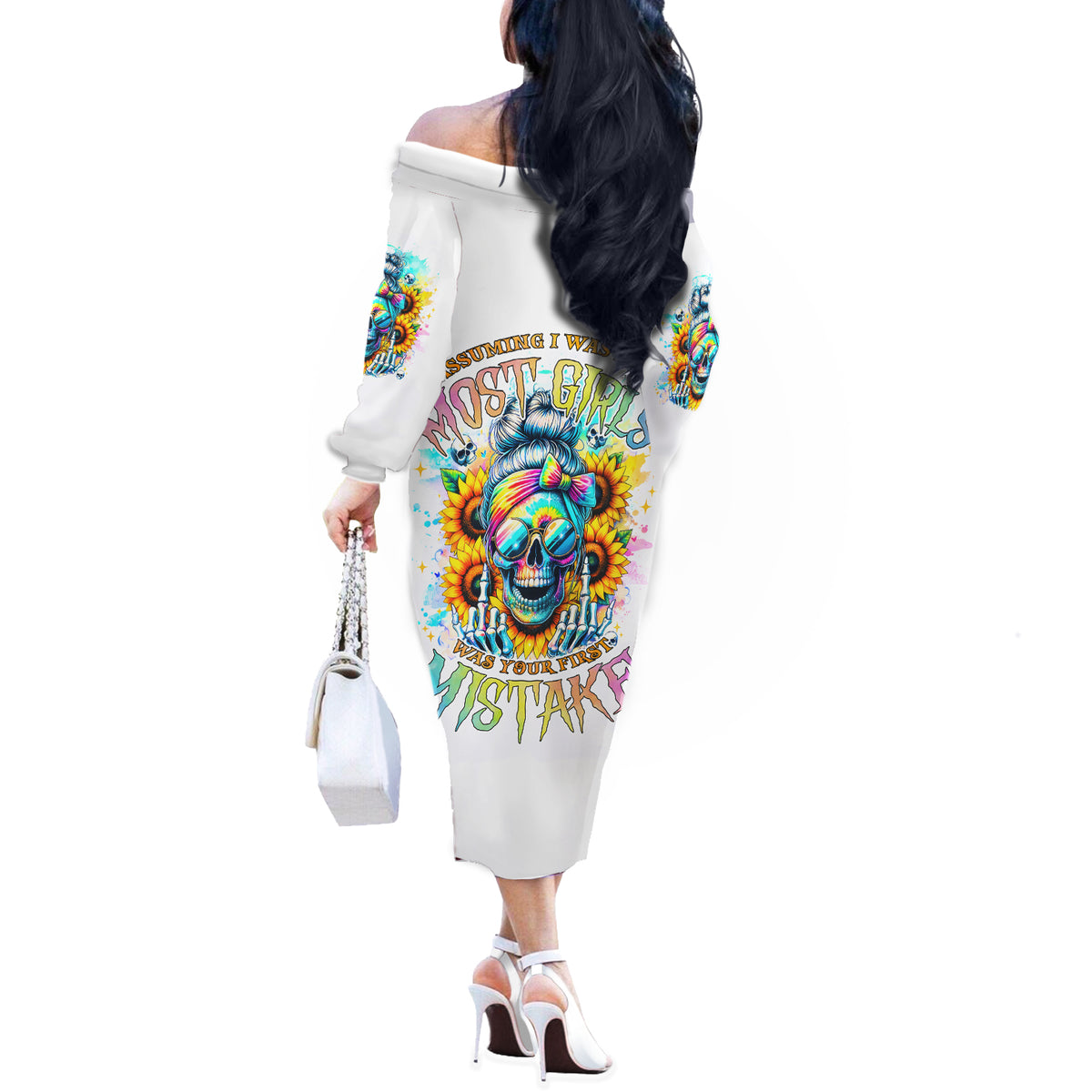 Skull Girl Off The Shoulder Long Sleeve Dress Assuming I Was Like Most Girls Was Your First Mistake - Wonder Print Shop