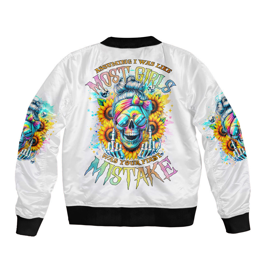 Skull Girl Sleeve Zip Bomber Jacket Assuming I Was Like Most Girls Was Your First Mistake - Wonder Print Shop