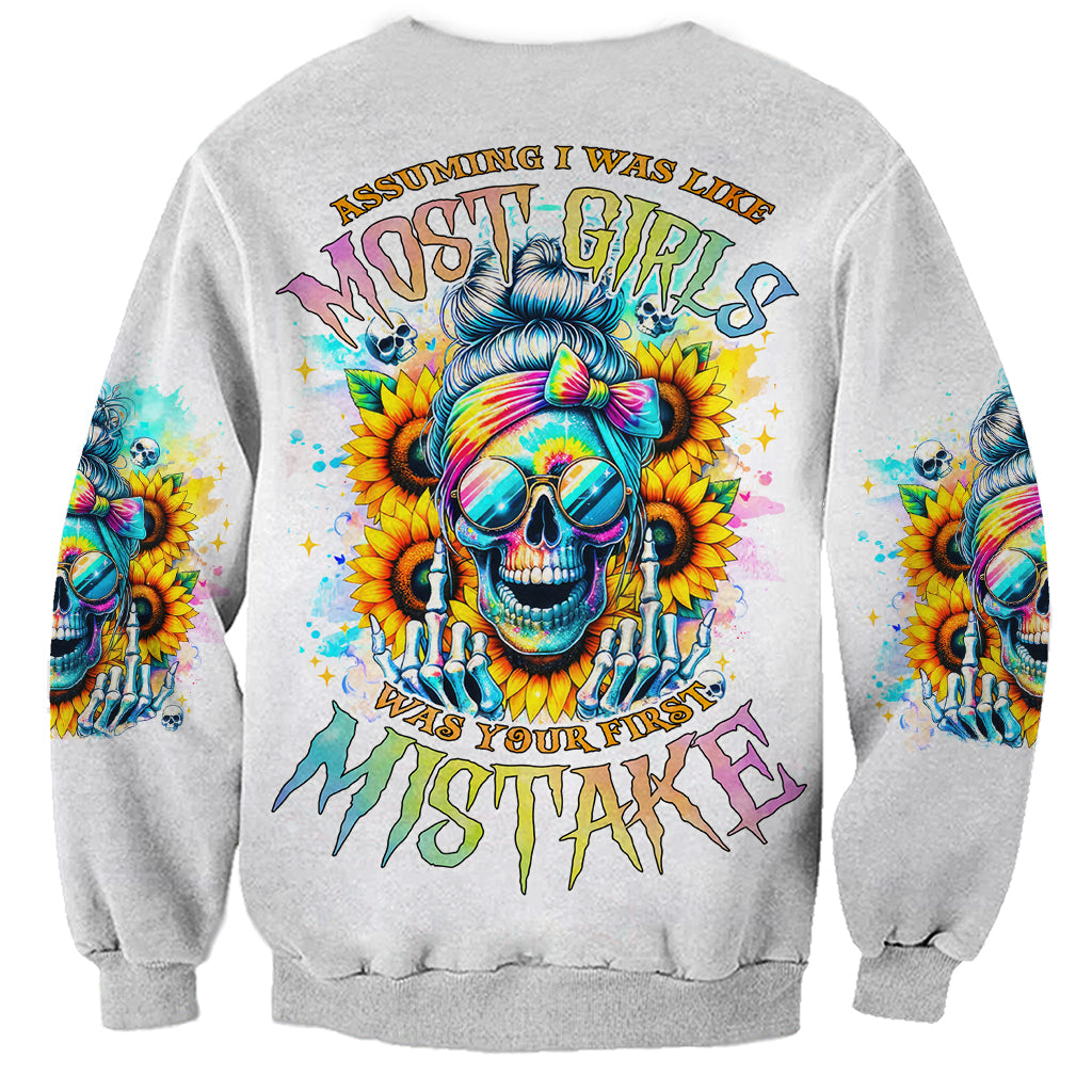 Skull Girl Sweatshirt Assuming I Was Like Most Girls Was Your First Mistake - Wonder Print Shop