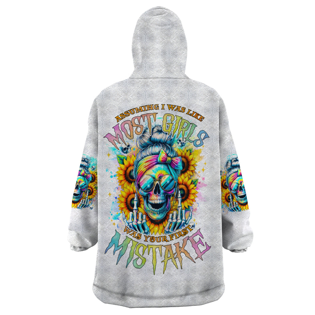 Skull Girl Wearable Blanket Hoodie Assuming I Was Like Most Girls Was Your First Mistake - Wonder Print Shop