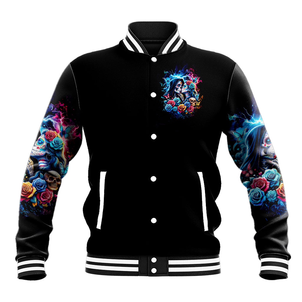 Couple Skull Baseball Jacket It't You And Me Against The World Baby - Wonder Print Shop
