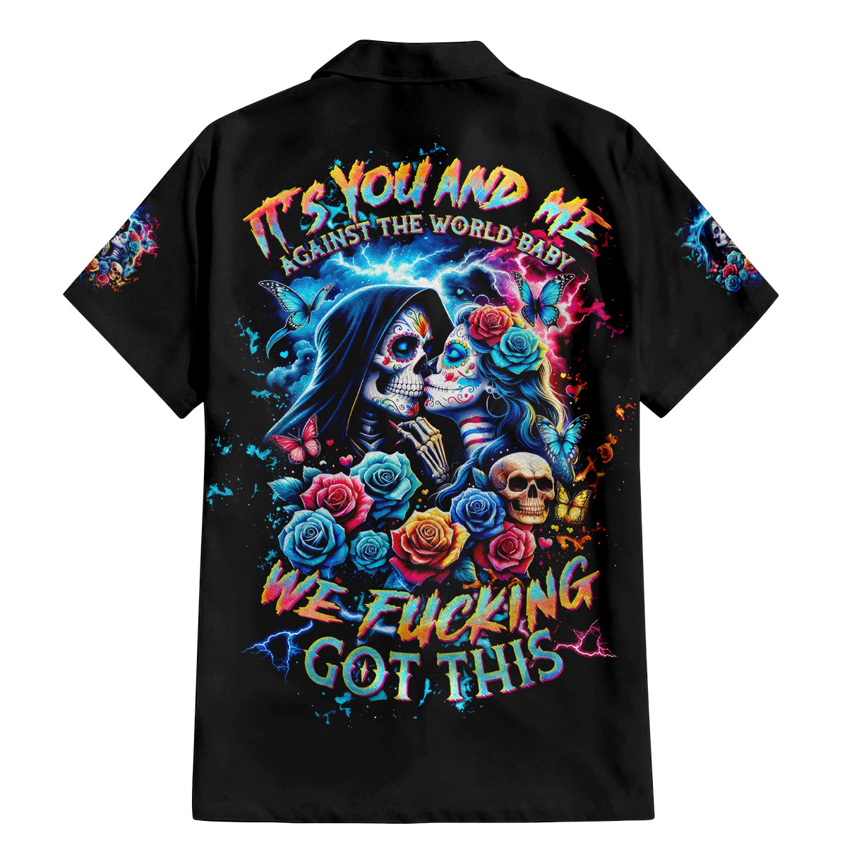 Couple Skull Family Matching Mermaid Dress and Hawaiian Shirt It't You And Me Against The World Baby - Wonder Print Shop