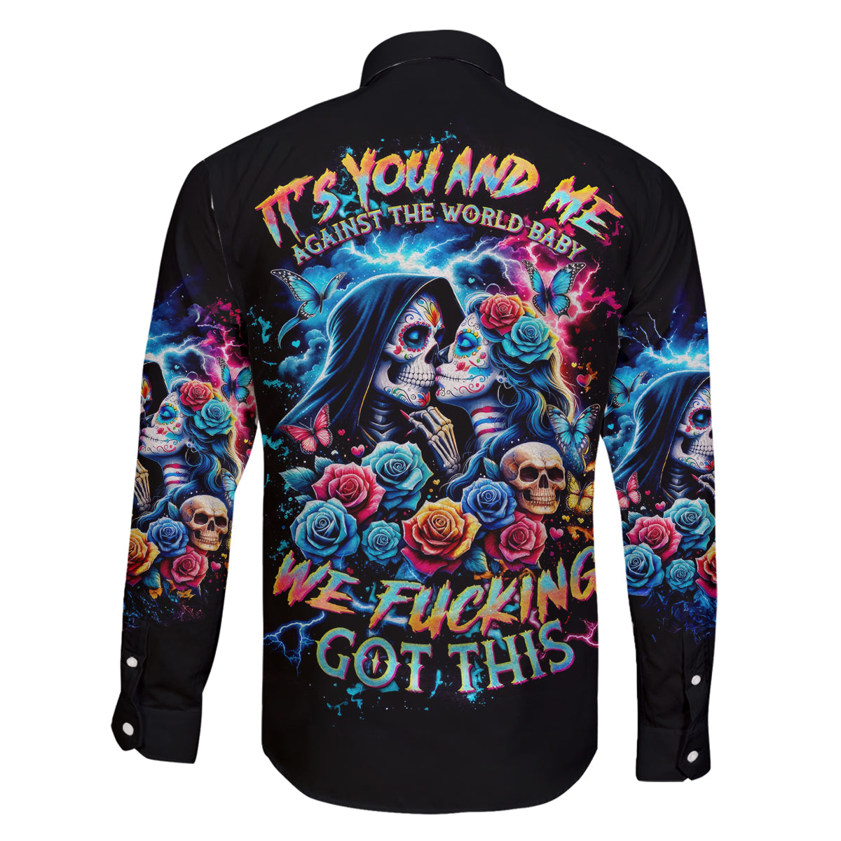 Couple Skull Family Matching Mermaid Dress and Hawaiian Shirt It't You And Me Against The World Baby - Wonder Print Shop