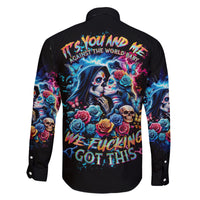 Couple Skull Family Matching Off Shoulder Long Sleeve Dress and Hawaiian Shirt It't You And Me Against The World Baby - Wonder Print Shop