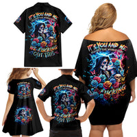 Couple Skull Family Matching Off Shoulder Short Dress and Hawaiian Shirt It't You And Me Against The World Baby - Wonder Print Shop