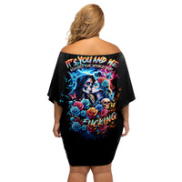 Couple Skull Family Matching Off Shoulder Short Dress and Hawaiian Shirt It't You And Me Against The World Baby - Wonder Print Shop