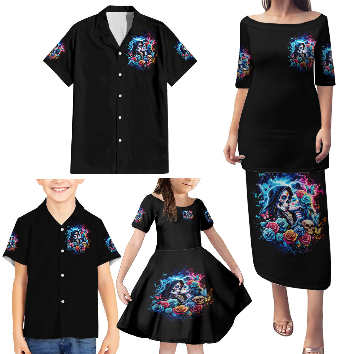 Couple Skull Family Matching Puletasi and Hawaiian Shirt It't You And Me Against The World Baby - Wonder Print Shop