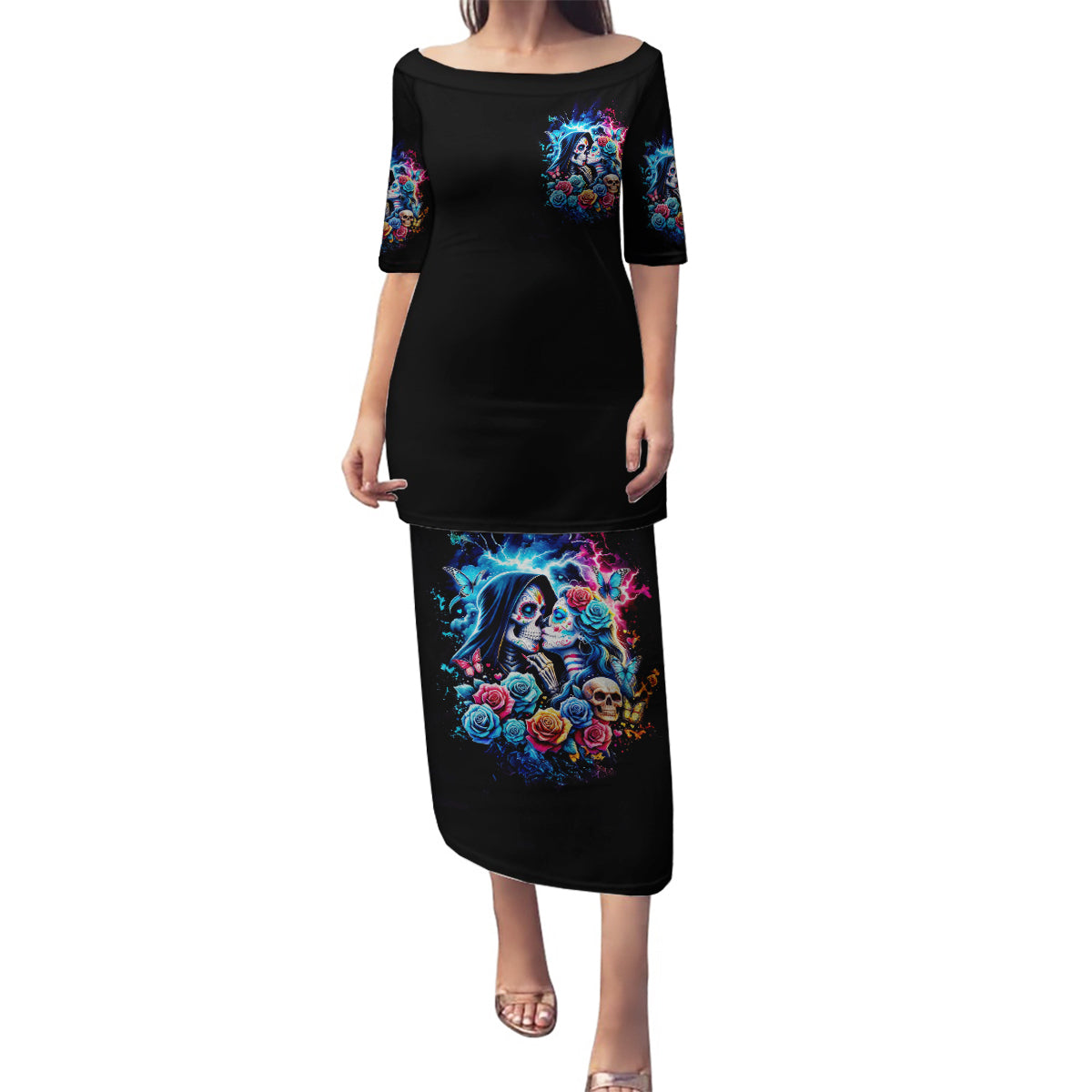 Couple Skull Family Matching Puletasi and Hawaiian Shirt It't You And Me Against The World Baby - Wonder Print Shop