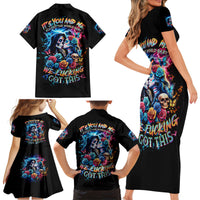 Couple Skull Family Matching Short Sleeve Bodycon Dress and Hawaiian Shirt It't You And Me Against The World Baby - Wonder Print Shop