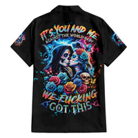 Couple Skull Family Matching Short Sleeve Bodycon Dress and Hawaiian Shirt It't You And Me Against The World Baby - Wonder Print Shop