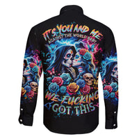 Couple Skull Family Matching Short Sleeve Bodycon Dress and Hawaiian Shirt It't You And Me Against The World Baby - Wonder Print Shop