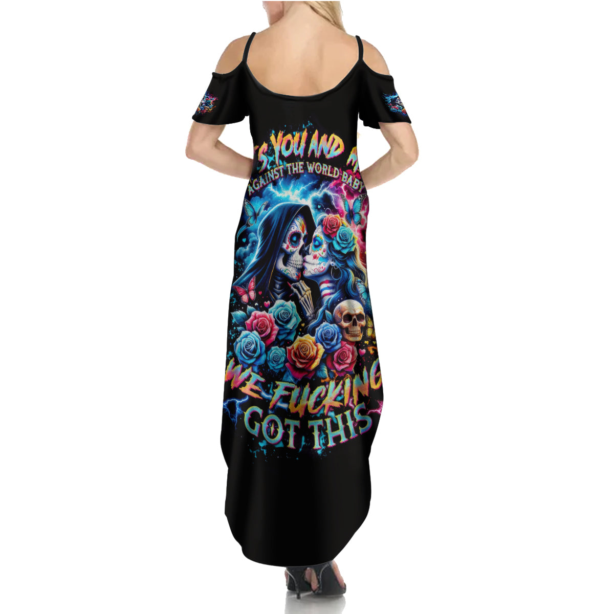 Couple Skull Family Matching Summer Maxi Dress and Hawaiian Shirt It't You And Me Against The World Baby - Wonder Print Shop