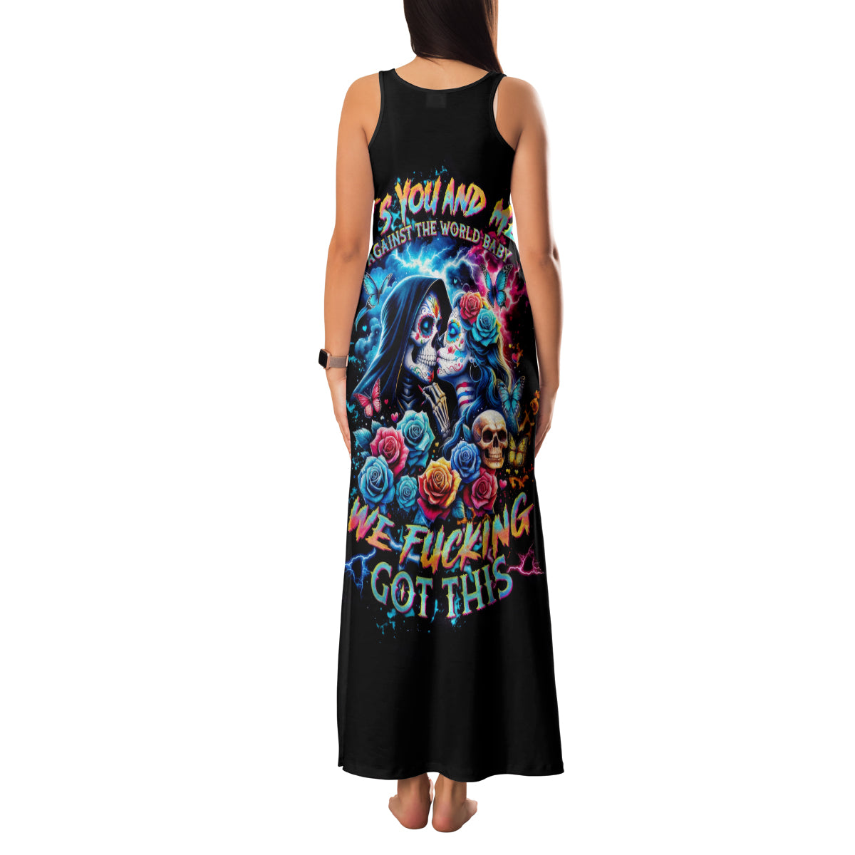 Couple Skull Family Matching Tank Maxi Dress and Hawaiian Shirt It't You And Me Against The World Baby - Wonder Print Shop