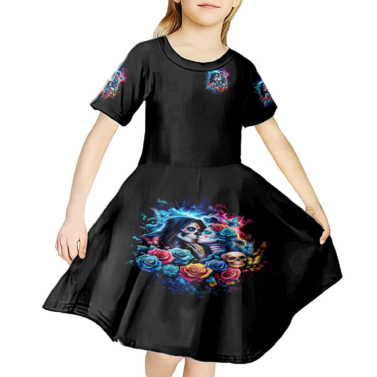 Couple Skull Kid Short Sleeve Dress It't You And Me Against The World Baby - Wonder Print Shop