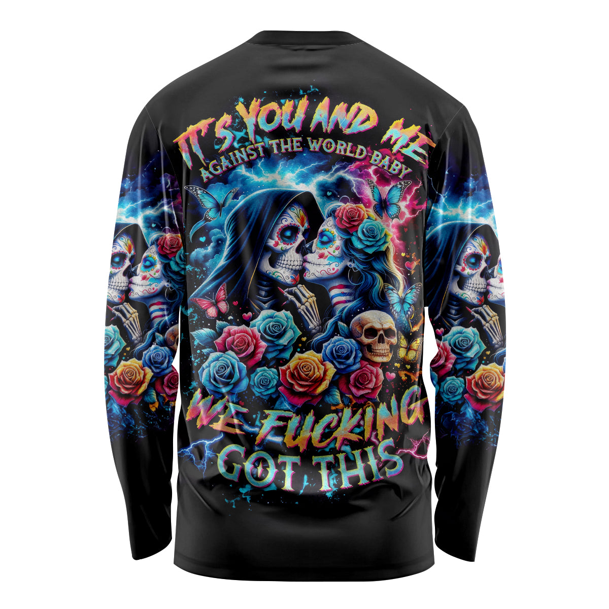 Couple Skull Long Sleeve Shirt It't You And Me Against The World Baby - Wonder Print Shop