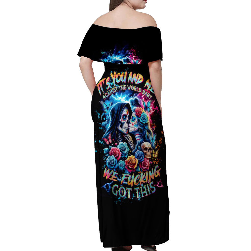 Couple Skull Off Shoulder Maxi Dress It't You And Me Against The World Baby - Wonder Print Shop
