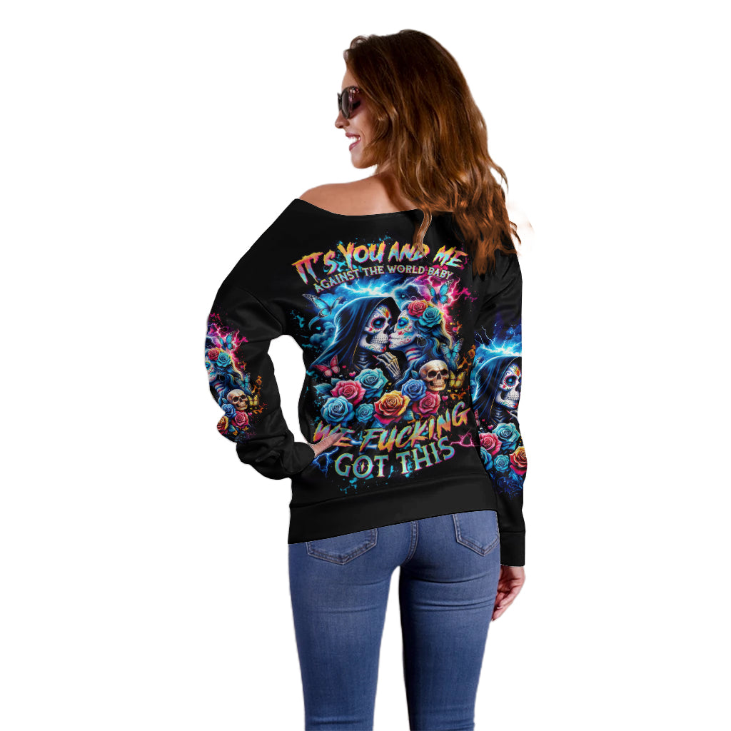 Couple Skull Off Shoulder Sweater It't You And Me Against The World Baby - Wonder Print Shop