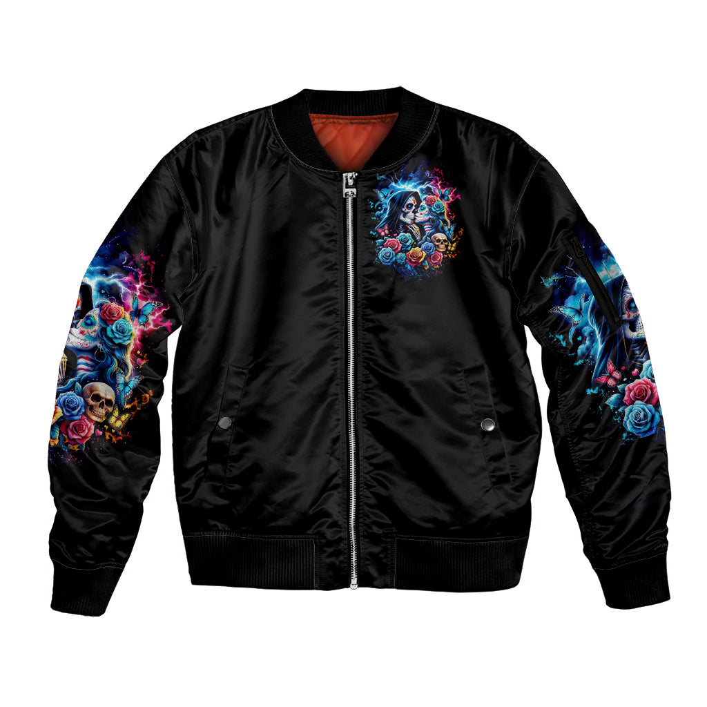 Couple Skull Sleeve Zip Bomber Jacket It't You And Me Against The World Baby - Wonder Print Shop
