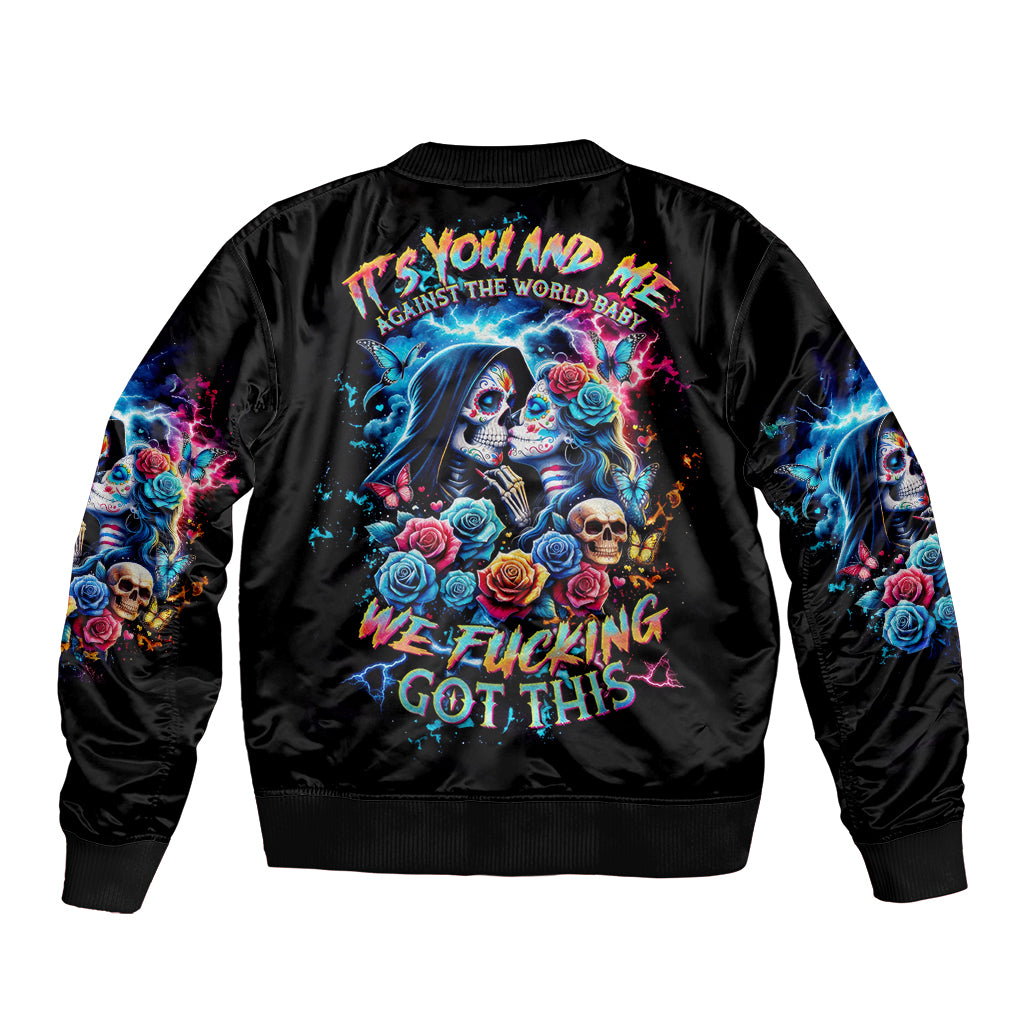 Couple Skull Sleeve Zip Bomber Jacket It't You And Me Against The World Baby - Wonder Print Shop