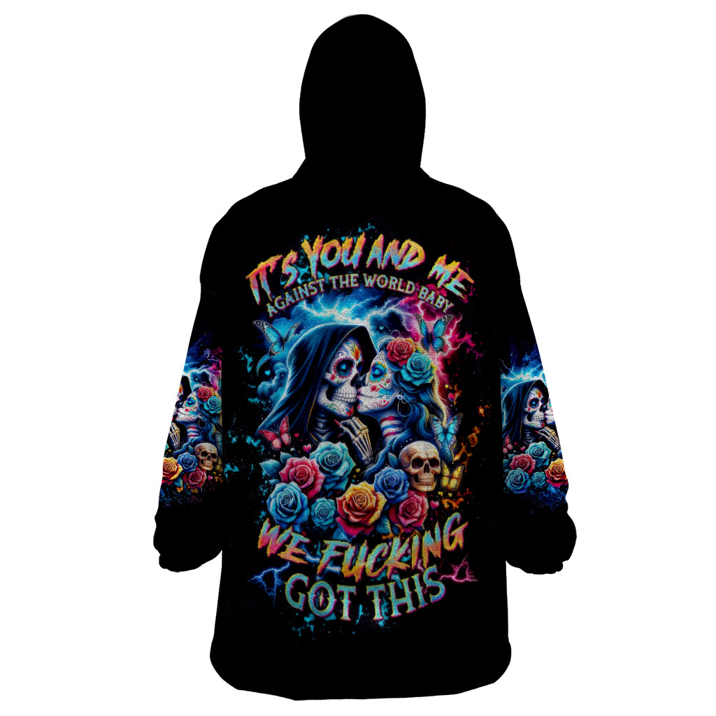Couple Skull Wearable Blanket Hoodie It't You And Me Against The World Baby - Wonder Print Shop