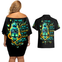 Flame Skull Couples Matching Off Shoulder Short Dress and Hawaiian Shirt The Good Girl In Me Got Tired Of The Bullshit - Wonder Print Shop