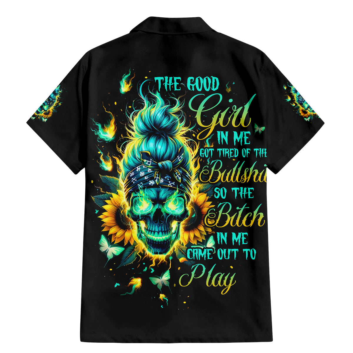 Flame Skull Family Matching Mermaid Dress and Hawaiian Shirt The Good Girl In Me Got Tired Of The Bullshit - Wonder Print Shop