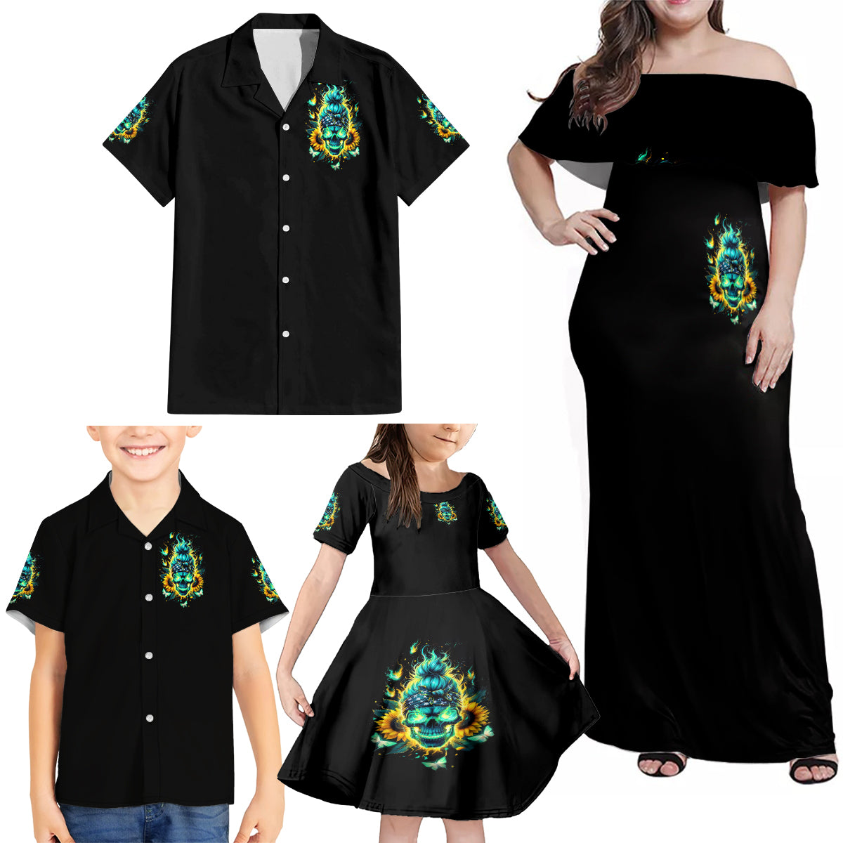 Flame Skull Family Matching Off Shoulder Maxi Dress and Hawaiian Shirt The Good Girl In Me Got Tired Of The Bullshit - Wonder Print Shop