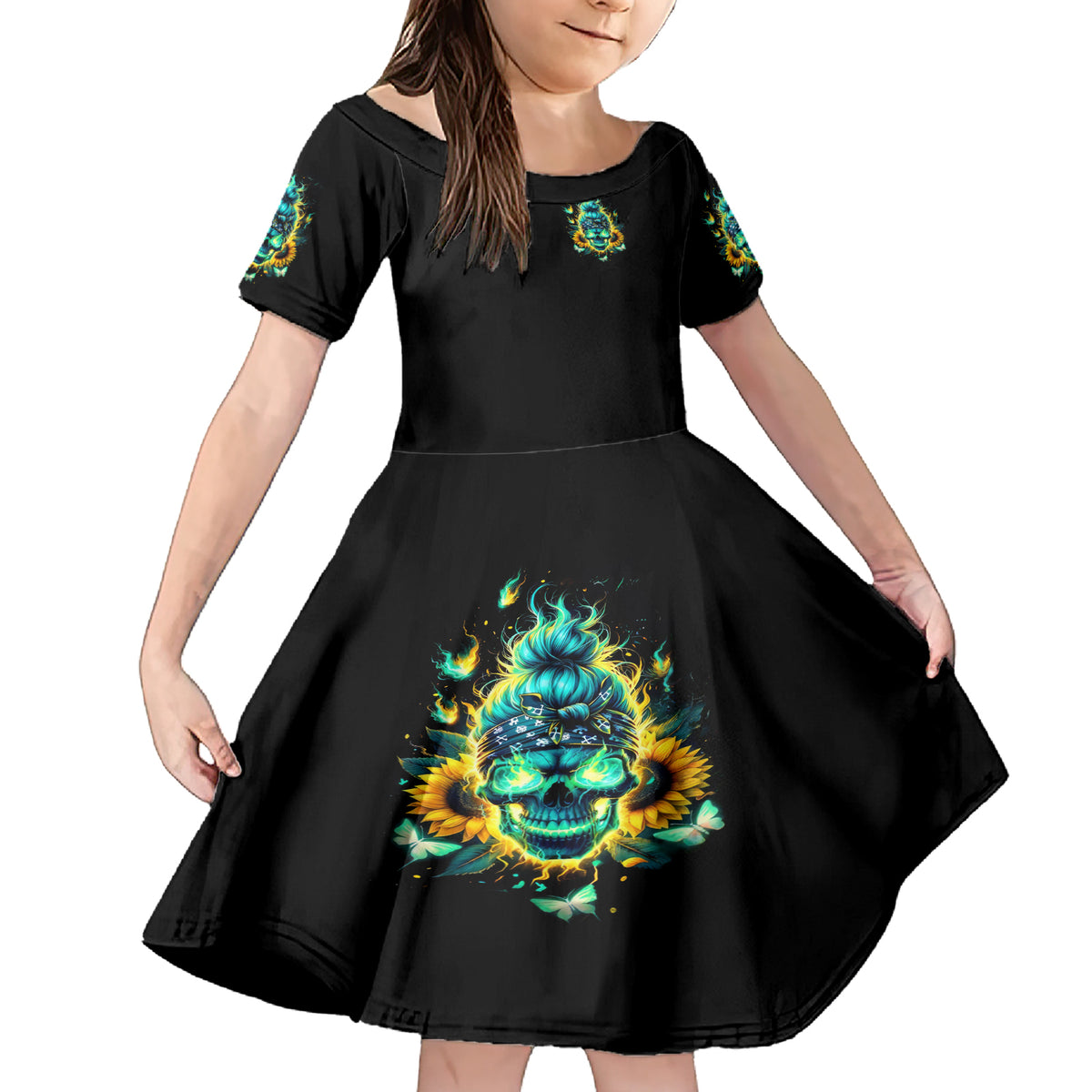 Flame Skull Family Matching Short Sleeve Bodycon Dress and Hawaiian Shirt The Good Girl In Me Got Tired Of The Bullshit - Wonder Print Shop
