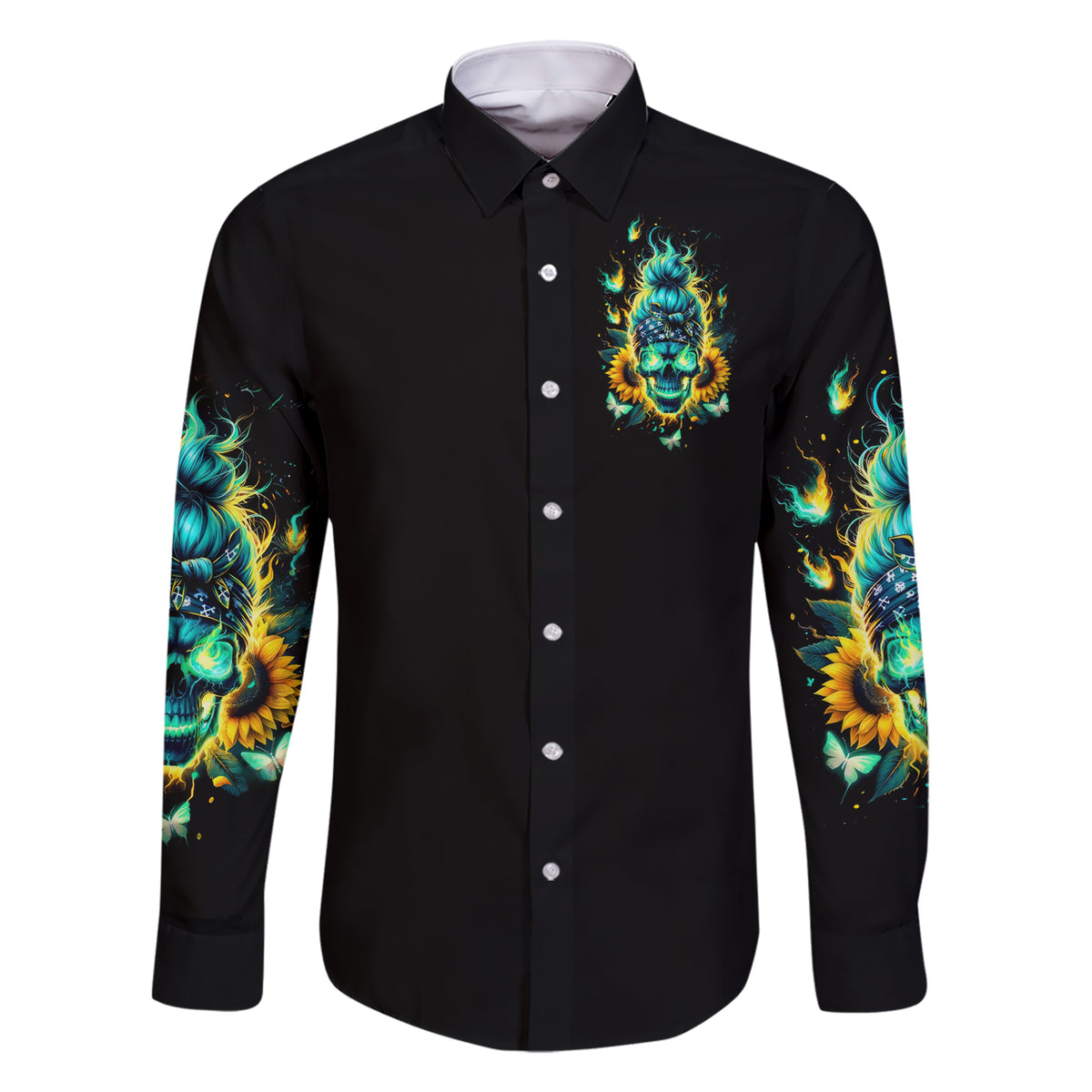 Flame Skull Family Matching Short Sleeve Bodycon Dress and Hawaiian Shirt The Good Girl In Me Got Tired Of The Bullshit - Wonder Print Shop