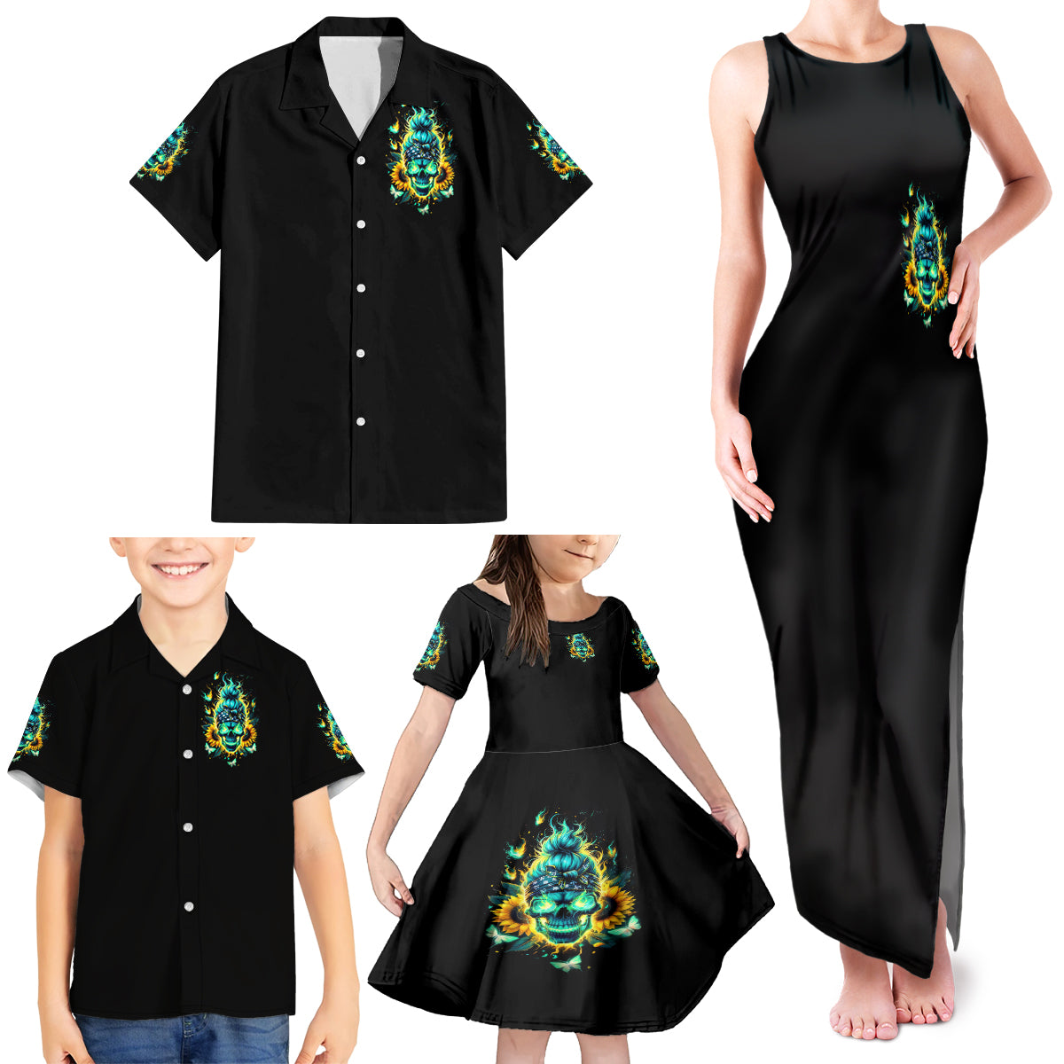 Flame Skull Family Matching Tank Maxi Dress and Hawaiian Shirt The Good Girl In Me Got Tired Of The Bullshit - Wonder Print Shop