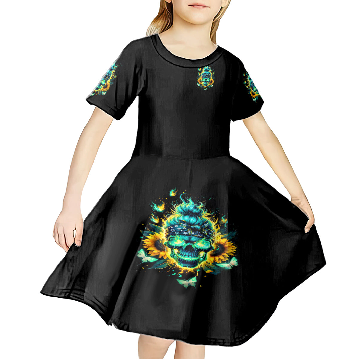 Flame Skull Kid Short Sleeve Dress The Good Girl In Me Got Tired Of The Bullshit - Wonder Print Shop