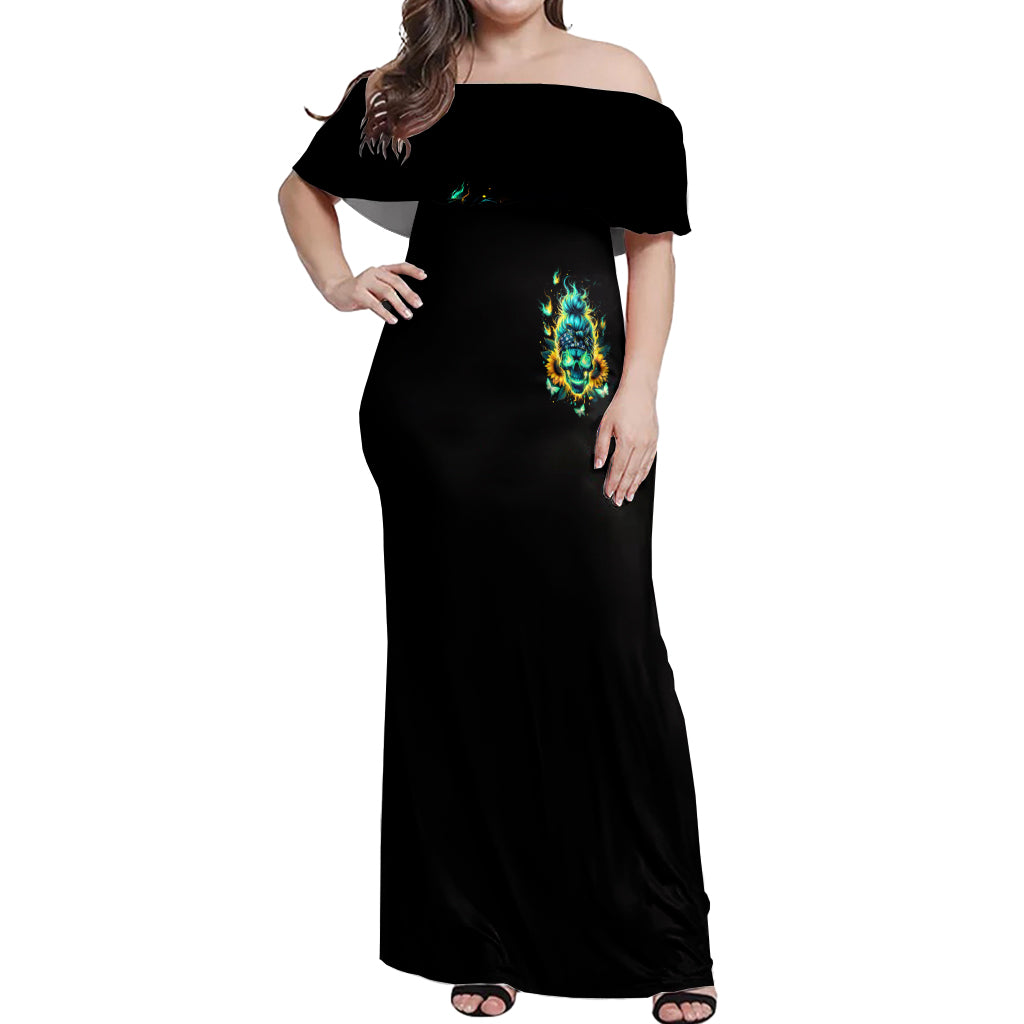 Flame Skull Off Shoulder Maxi Dress The Good Girl In Me Got Tired Of The Bullshit - Wonder Print Shop