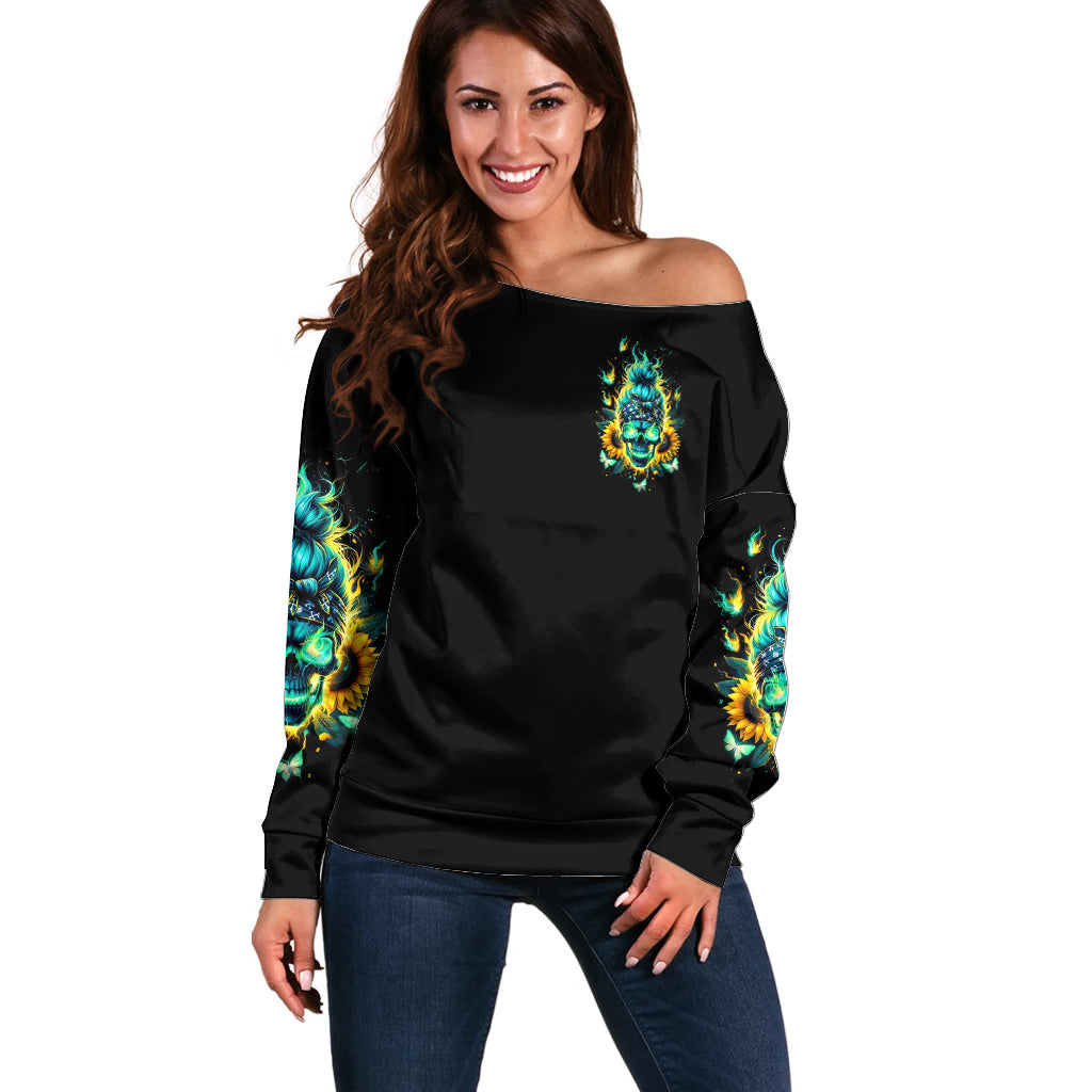 Flame Skull Off Shoulder Sweater The Good Girl In Me Got Tired Of The Bullshit - Wonder Print Shop